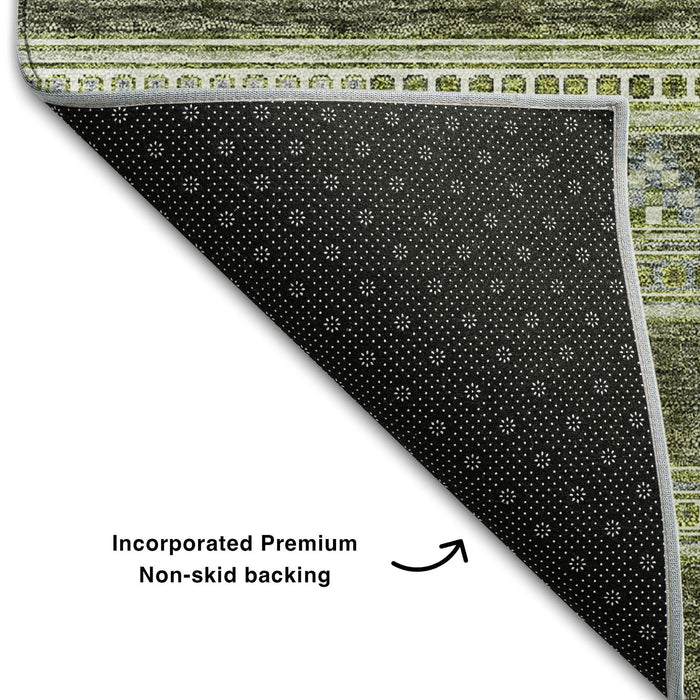 10' X 14' Southwestern Washable Area Rug With UV Protection (657437) - Olive Green / Gray / Ivory