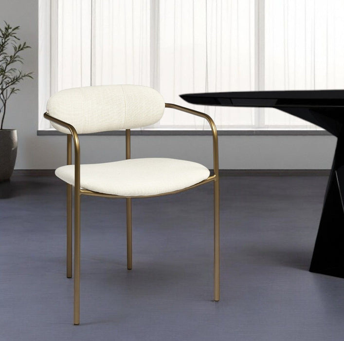 Modern Upholstered Fabric Open Back Dining Arm Chair - Cream