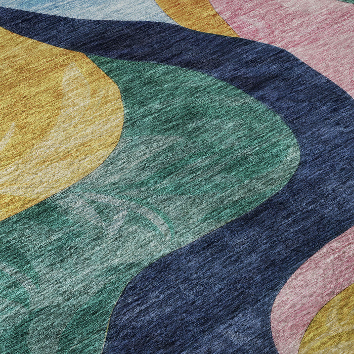 10' X 14' Abstract Washable Area Rug With UV Protection (684846) - Green / Orange / Teal / Pink