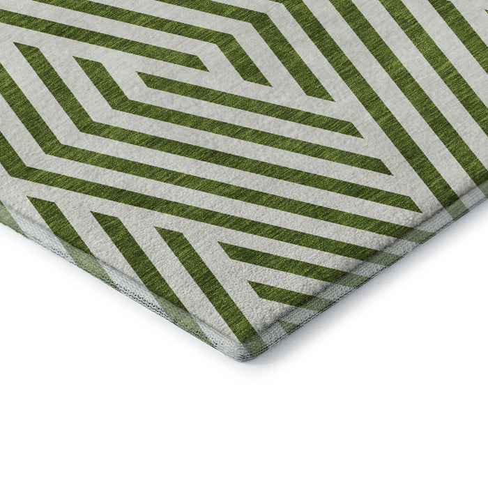 10' X 14' Geometric Washable Area Rug With UV Protection (648574) - Olive Green / Ivory
