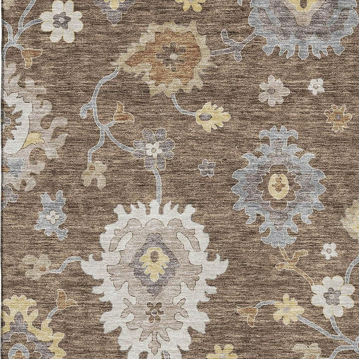 10' X 14' Floral Medallion Washable Area Rug With UV Protection - Chocolate