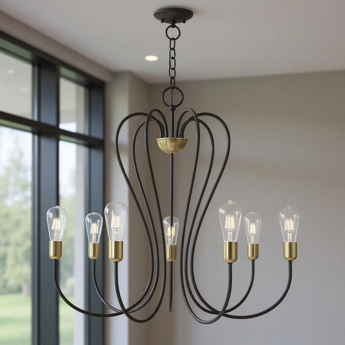 29" Seven Light Dimmable Chandelier With Shades - Bronze