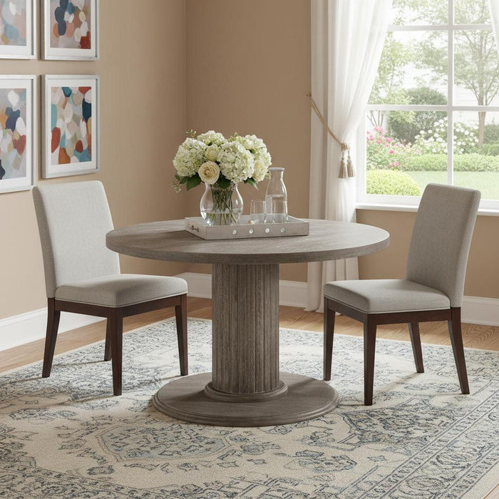 47" Wood Pedestal Base Round Top Dining Table - Gray