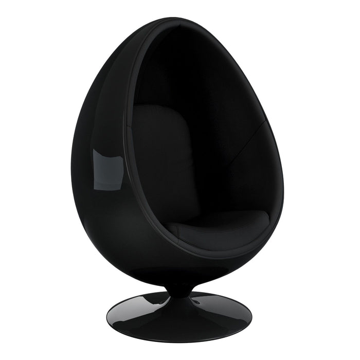 35" Contemporary Fiberglass And Wool Swivel Egg Chair - Black