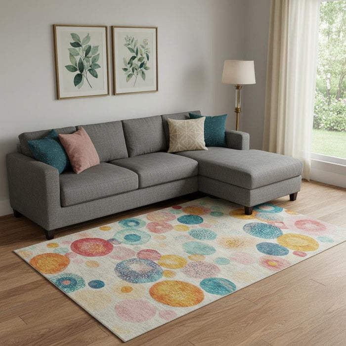 10' X 14' Geometric Washable Area Rug With UV Protection (707293) - Beige / Teal / Orange