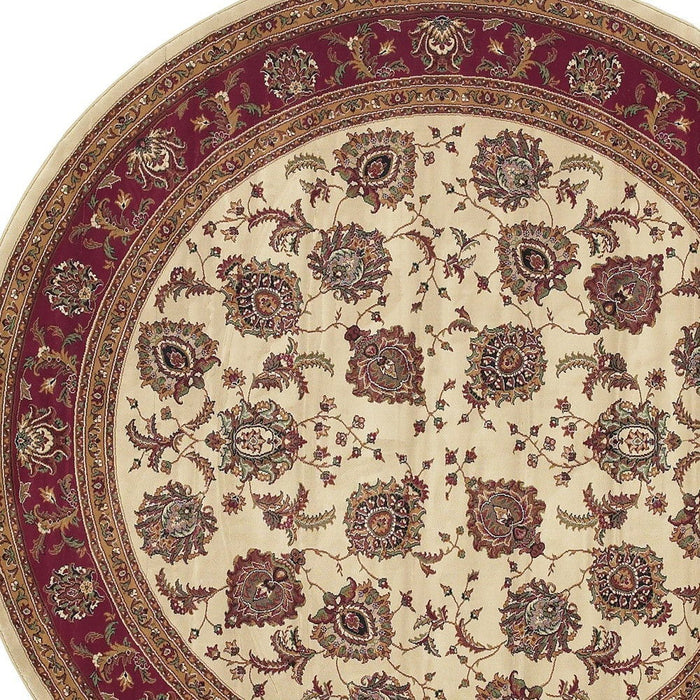 8' Traditional Oriental Round Rug - Ivory And Red