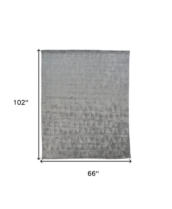 5' x 8' Geometric Hand Woven Area Rug - Gray Ivory And Silver