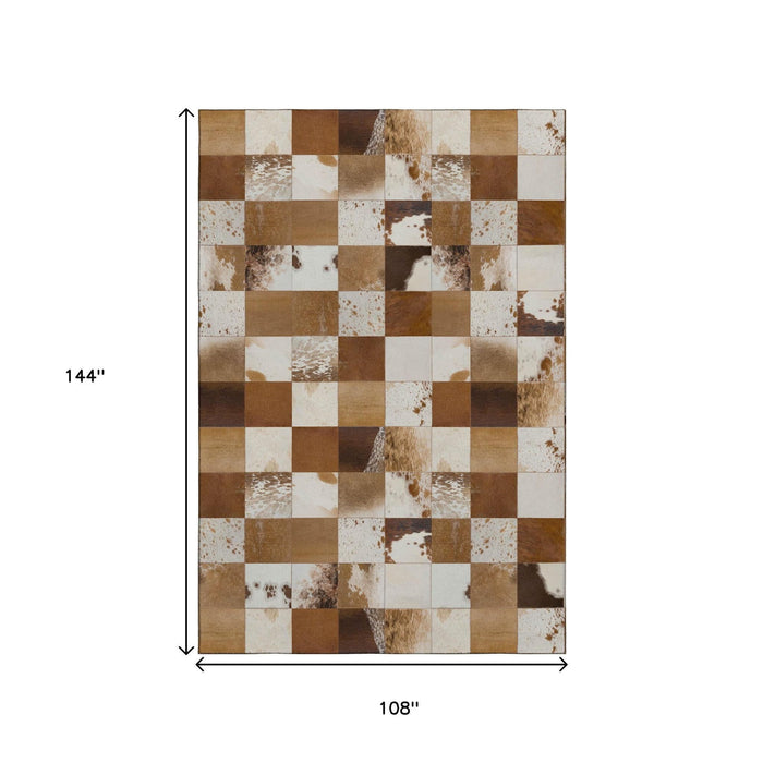 9' X 12' Patchwork Washable Area Rug With UV Protection (644729) - Brown / Ivory