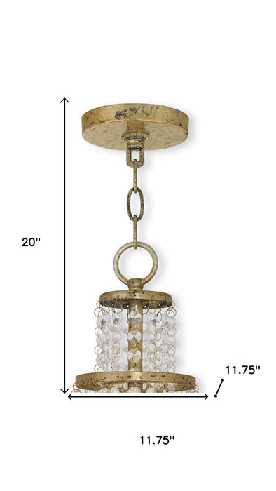 HomeRoots 20-inch metal chandelier with three shades, dimmable lighting, featuring gold finish and clear off-white shades.