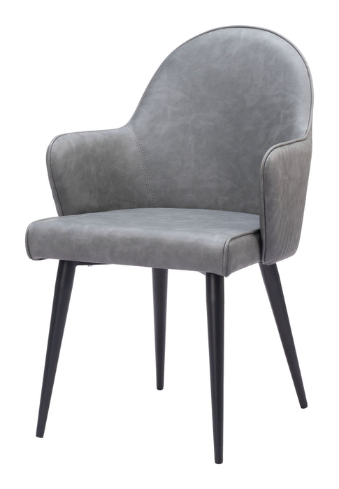 Upholstered In Faux Leather Dining Arm Chair - Gray / Brown