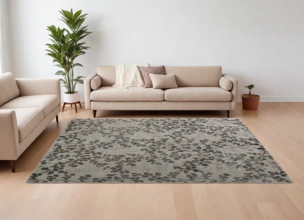 8' x 10' Floral Hand Tufted Area Rug - Gray And Silver