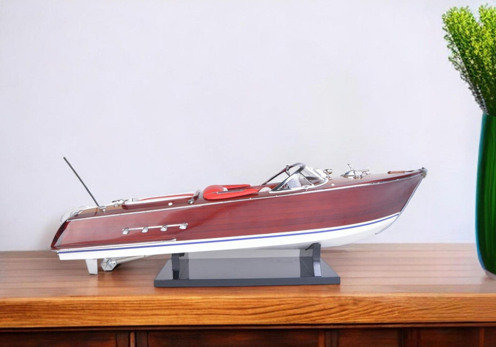 Hand Painted Boat Sculpture - Brown / White