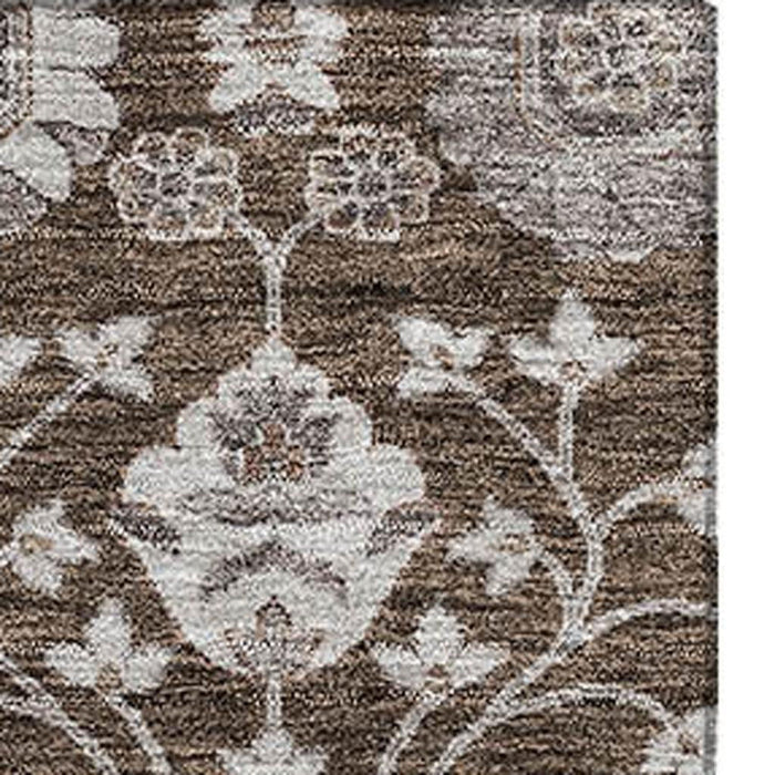 10' X 14' Floral Washable Area Rug With UV Protection (687005) - Chocolate / Beige / Gray