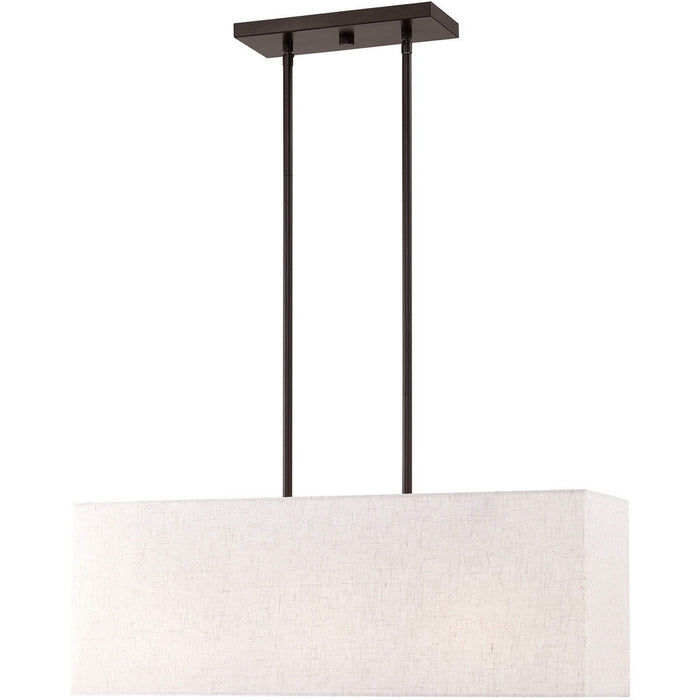 12" Three Light Metal Dimmable Chandelier With Shades - Bronze / Cream