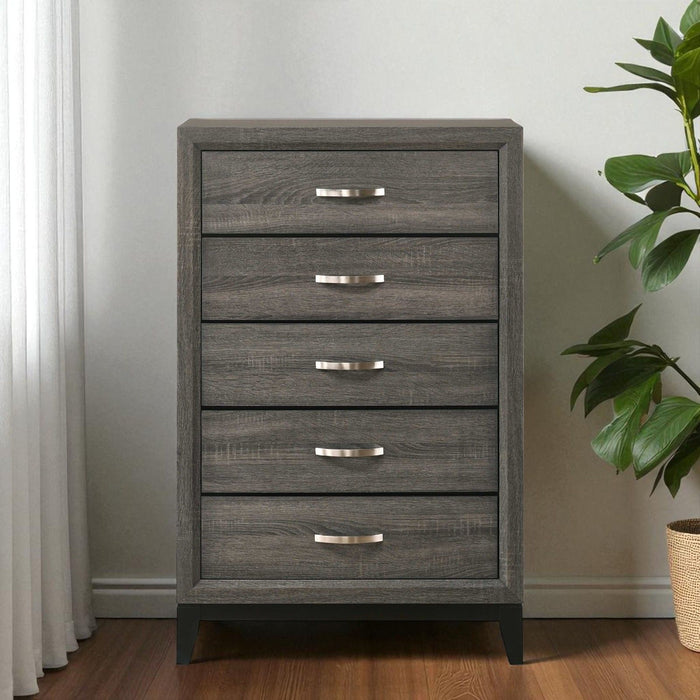 Wood Five Drawer Chest - Gray