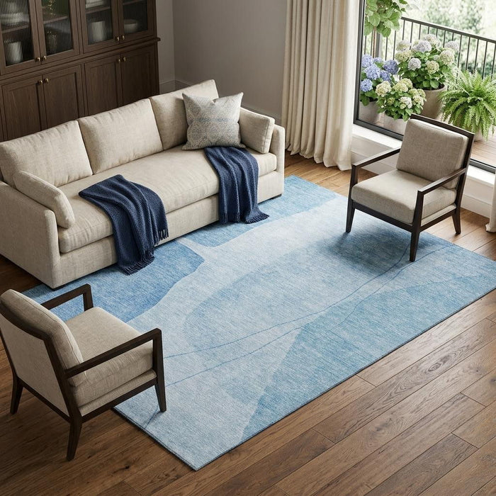 10' X 14' Abstract Washable Area Rug With UV Protection (656561) - Blue / Ivory
