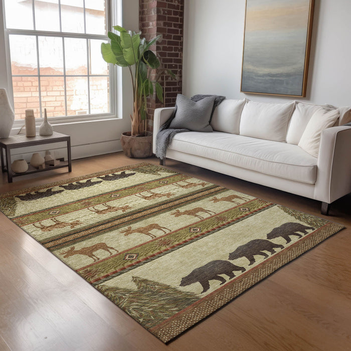 10' X 14' Lodge Animal Print Washable Area Rug With UV Protection - Brown