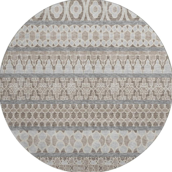8' Ikat Washable Round Rug With UV Protection - Taupe