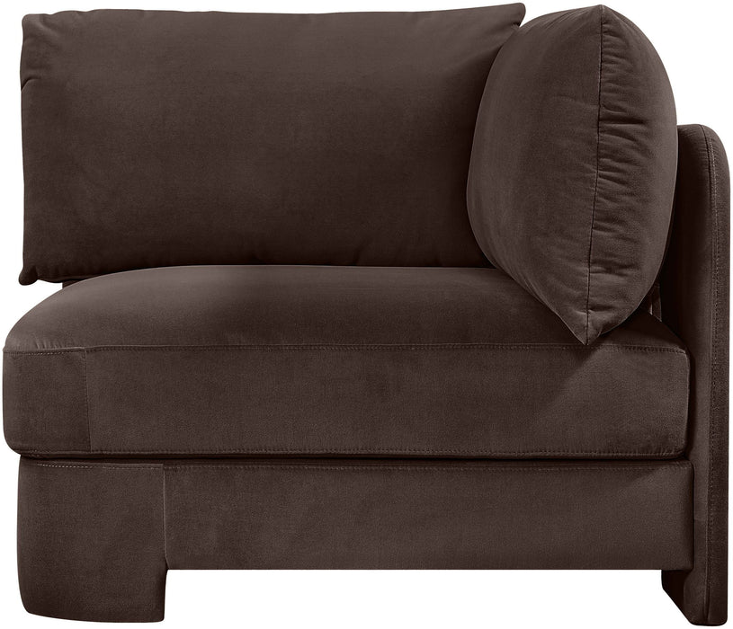 Meridian Furniture Hammond velvet performance fabric upholstered corner stationary chair with plush cushioning and modern design.