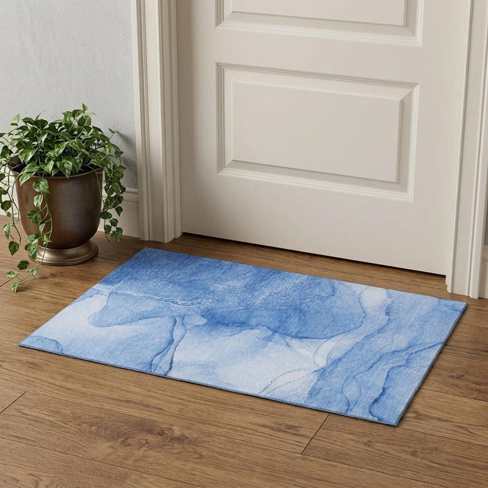 3' X 5' Abstract Washable Area Rug With UV Protection (646853) - Blue / Ivory