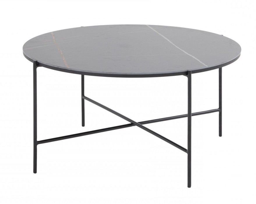Modern Ceramic Round Coffee Table - Black