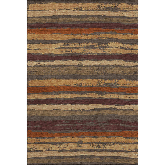10' X 14' Striped Washable Area Rug With UV Protection (680001) - Chocolate / Gold / Burgundy