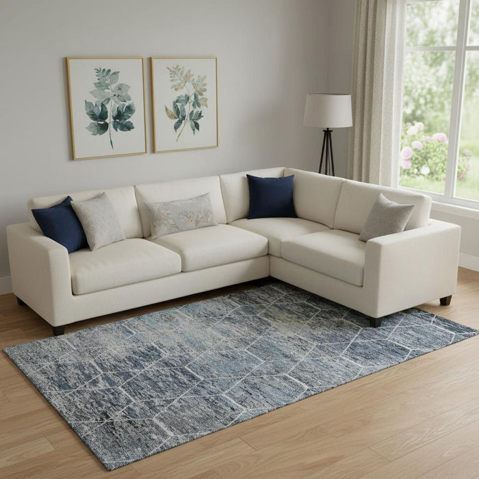 10' X 14' Geometric Washable Area Rug With UV Protection (699184) - Blue / Ivory / Gray