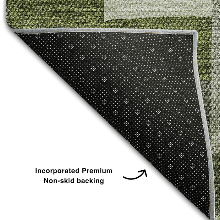 10' X 14' Geometric Washable Area Rug With UV Protection (654946) - Olive Green / Gray / Ivory