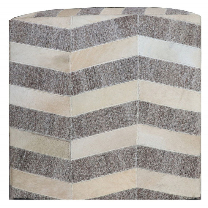 Hair on Hide Cube Chevron Pouf Ottoman - Gray And Beige