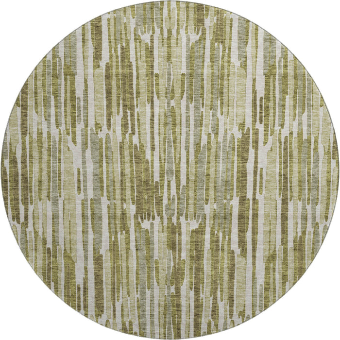 8' Transitional Abstract Washable Round Rug With UV Protection - Olive Green