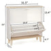 Giga narrow entryway shoe storage cabinet with two flip drawers, natural and white finish, on wooden legs.