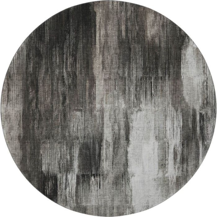 8' Abstract Washable Round Rug With UV Protection (649603) - Gray / Ivory
