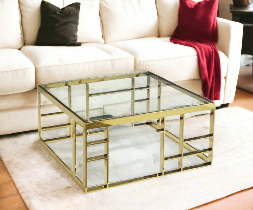 Glass Square Coffee Table - Gold And Clear
