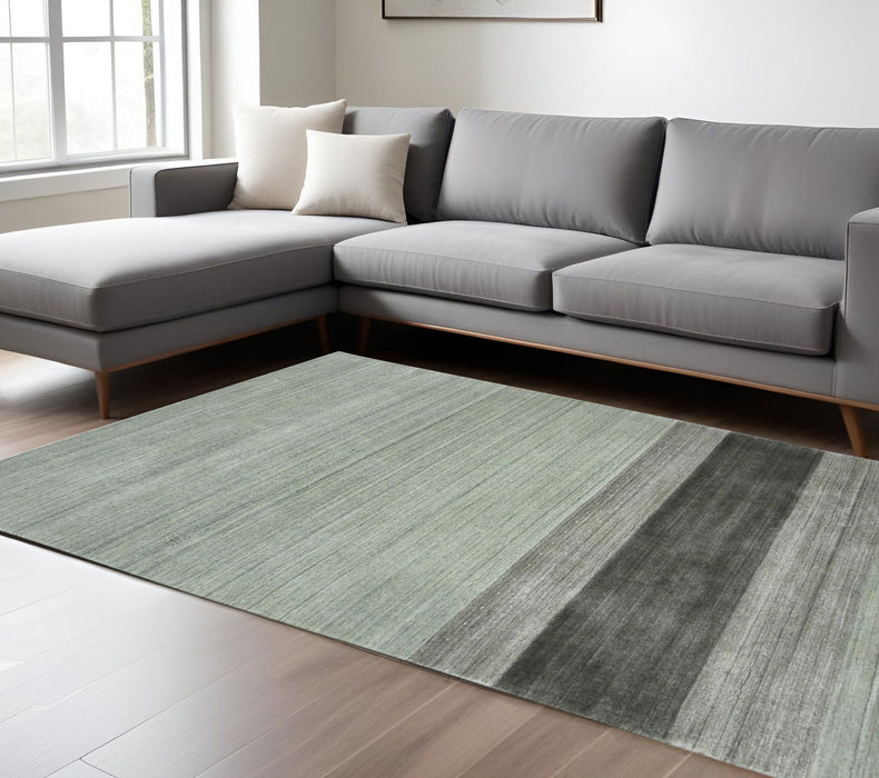 9' X 12' Wool Striped Hand Woven Area Rug - Gray / Light