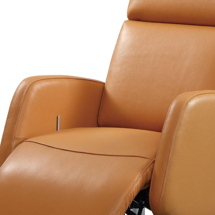 Tufted Genuine Leather Power Swivel Recliner (730556) - Burnt Umber