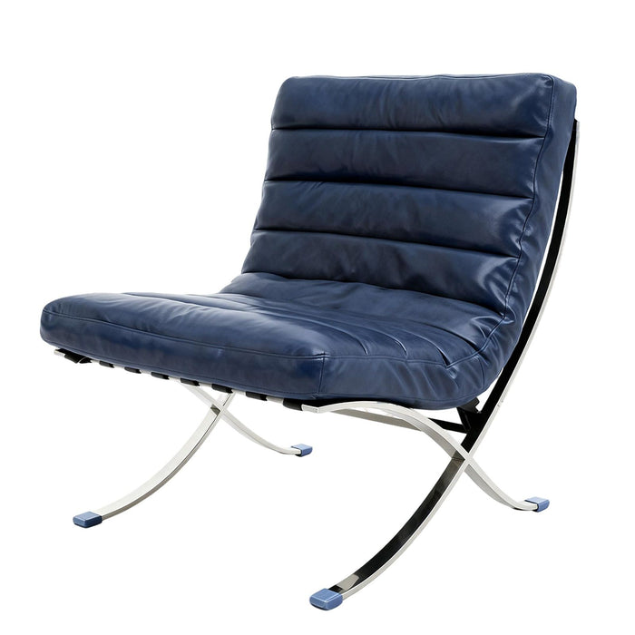 Tufted Leather Upholstered Folding Lounge Chair - Blue / Silver