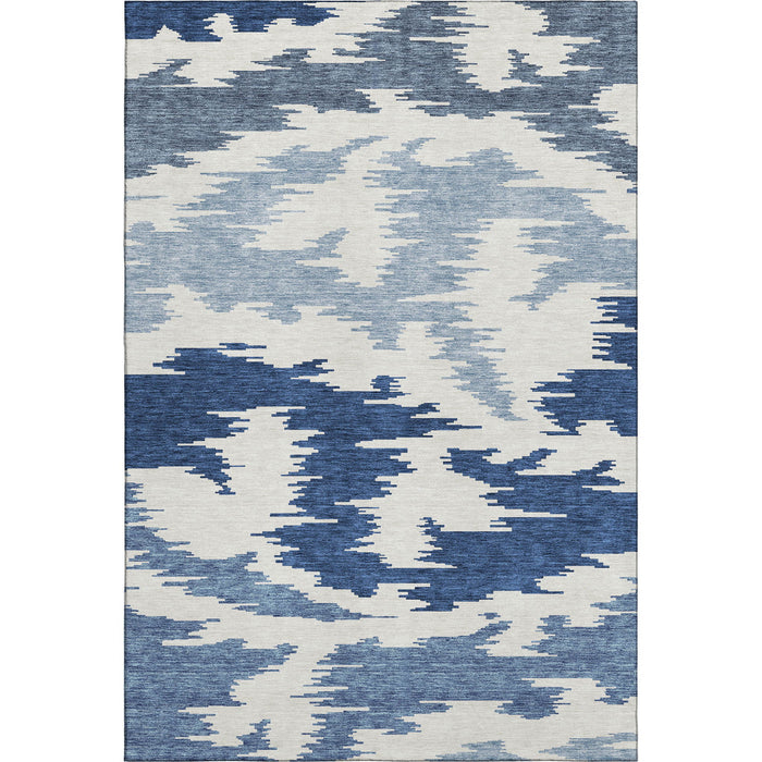 8' X 10' Abstract Washable Area Rug With UV Protection - Navy Blue / Ivory