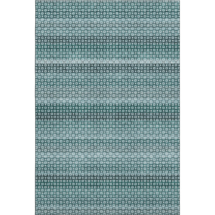 10' X 14' Striped Washable Area Rug With UV Protection (693612) - Teal / Gray / Ivory