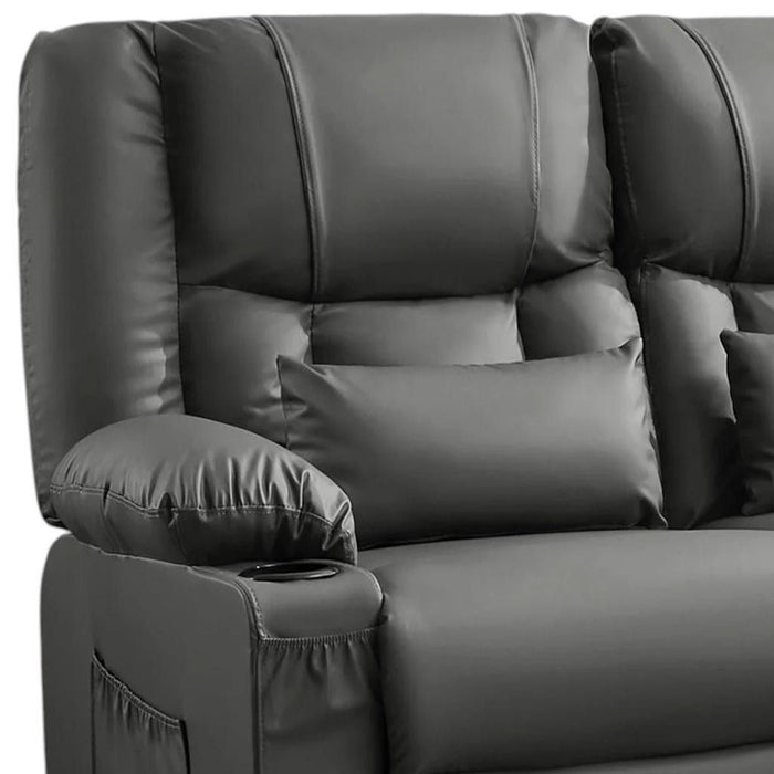 Faux Leather Manual Reclining Loveseat With Storage Toss Pillows - Gray