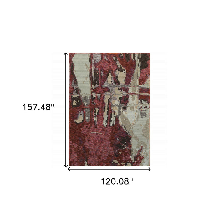 10' x 13' Abstract Power Loom Area Rug - Red And Beige