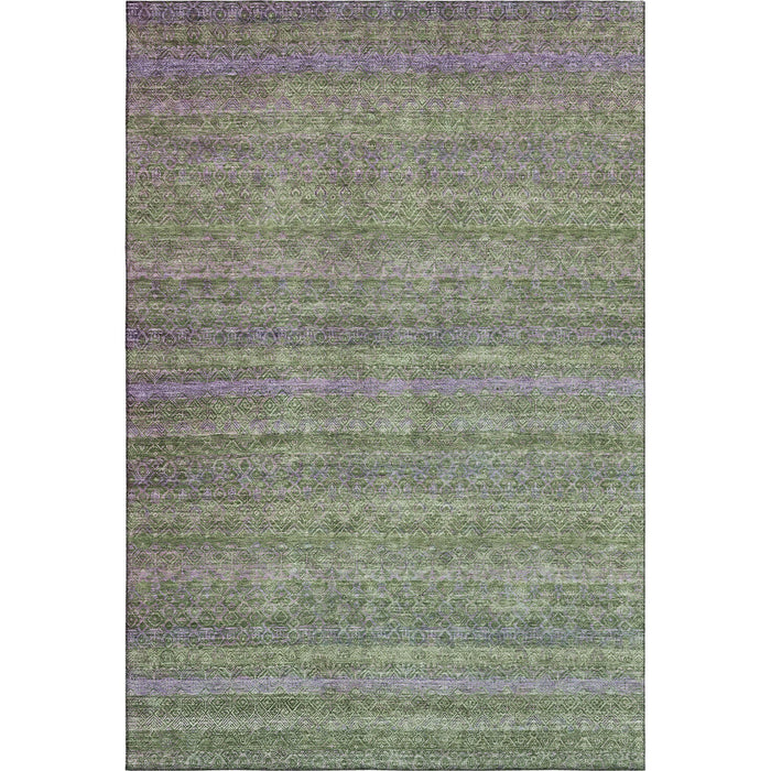 10' X 14' Striped Washable Area Rug With UV Protection (718061) - Olive Green / Purple