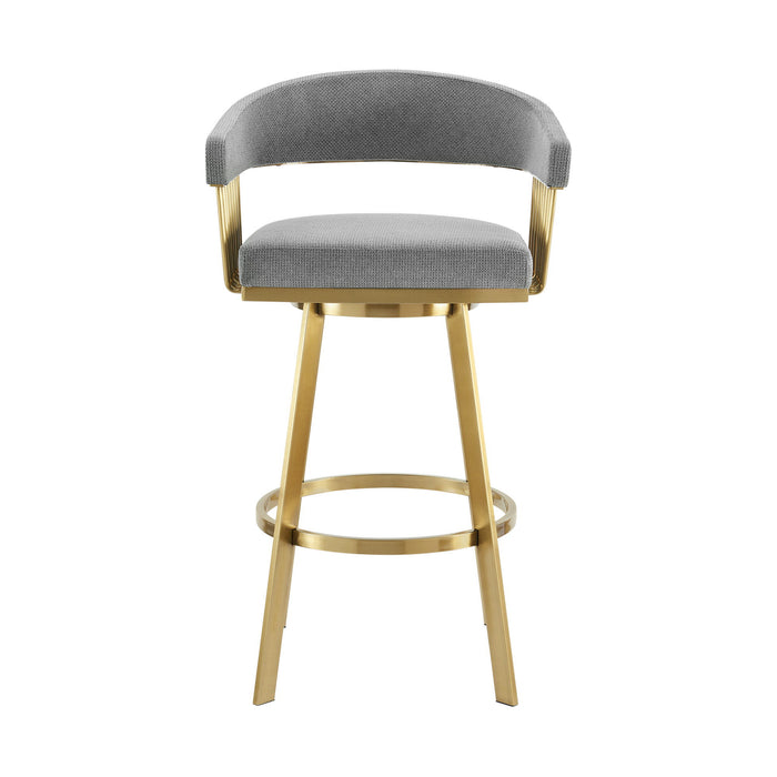 30" Fabric And Stainless Steel Low Back Bar Height Swivel Bar Chair - Gray / Gold