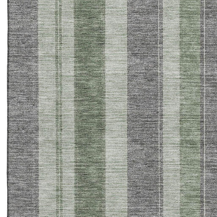 10' X 14' Striped Washable Area Rug With UV Protection (709276) - Green / Gray