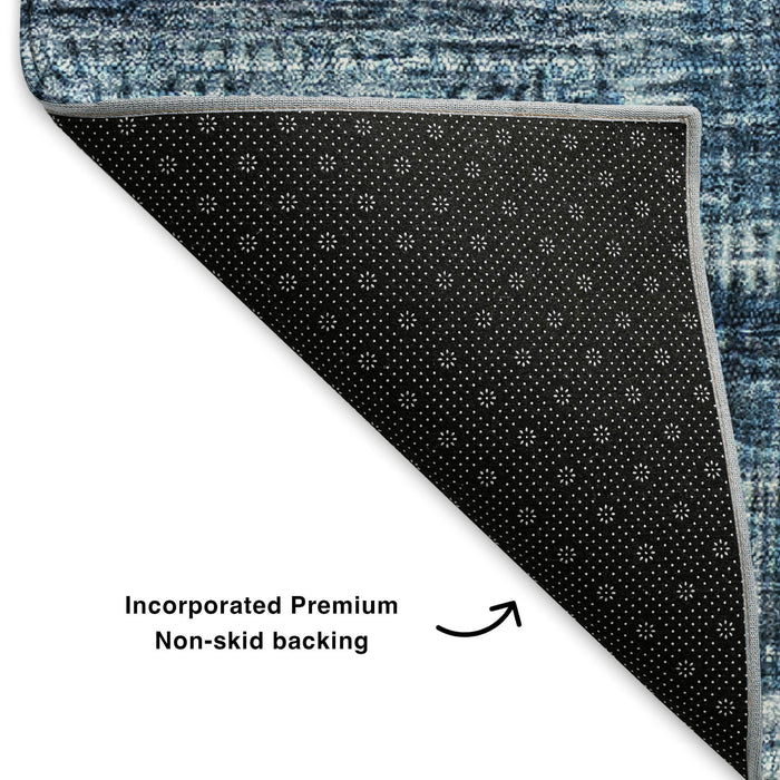 10' X 14' Patchwork Washable Area Rug With UV Protection (652935) - Blue / Ivory