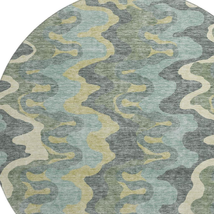 8' Abstract Washable Round Rug With UV Protection - Sage And Beige