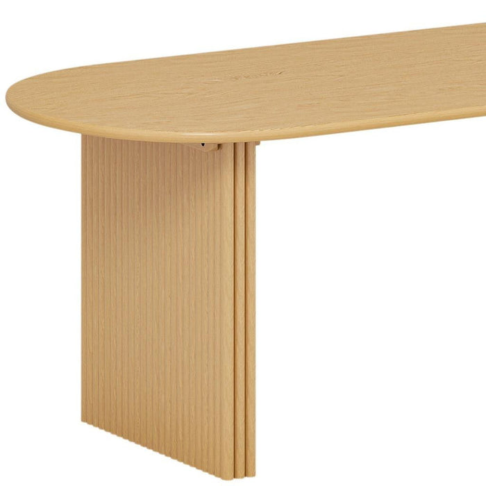 Solid Wood Mirrored Pedestal Base Oval Dining Table - Natural