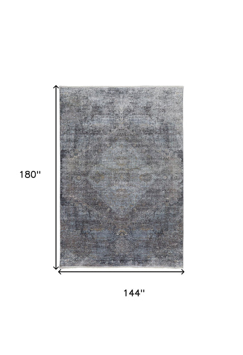 12' X 15' Abstract Distressed Area Rug - Gray And Silver