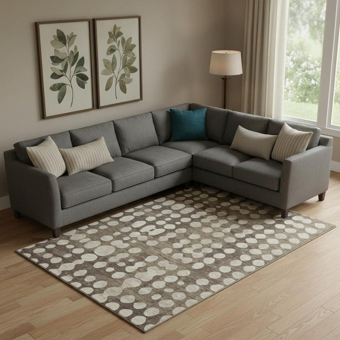 10' X 14' Polka Dot Washable Area Rug With UV Protection (669102) - Brown / Beige