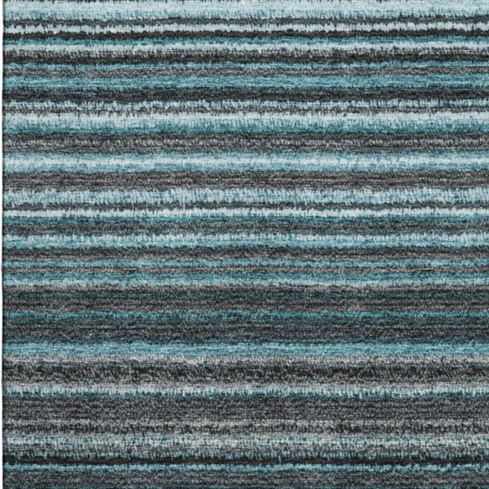 10' X 14' Striped Washable Area Rug With UV Protection (650830) - Teal / Gray