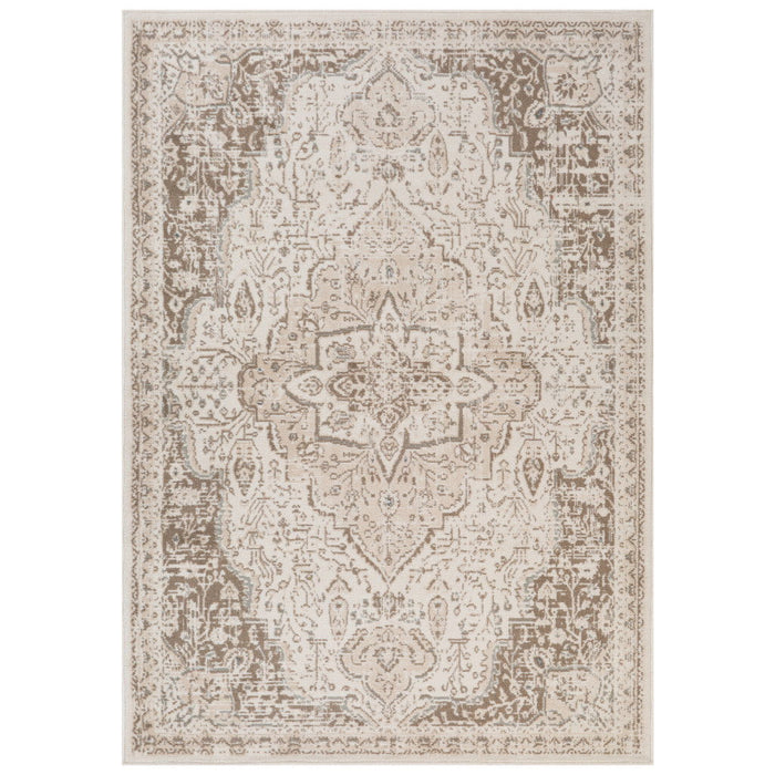 10' x 14' Cream Medallion Power Loom Area Rug - Gray And Light